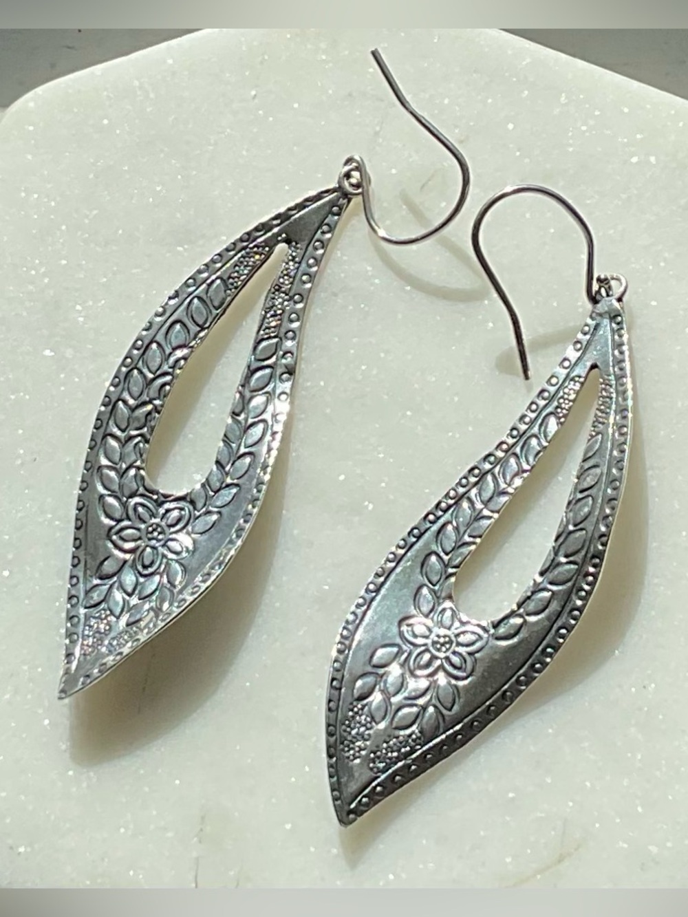 925 Silver Floral Teardrop Dangle Earrings